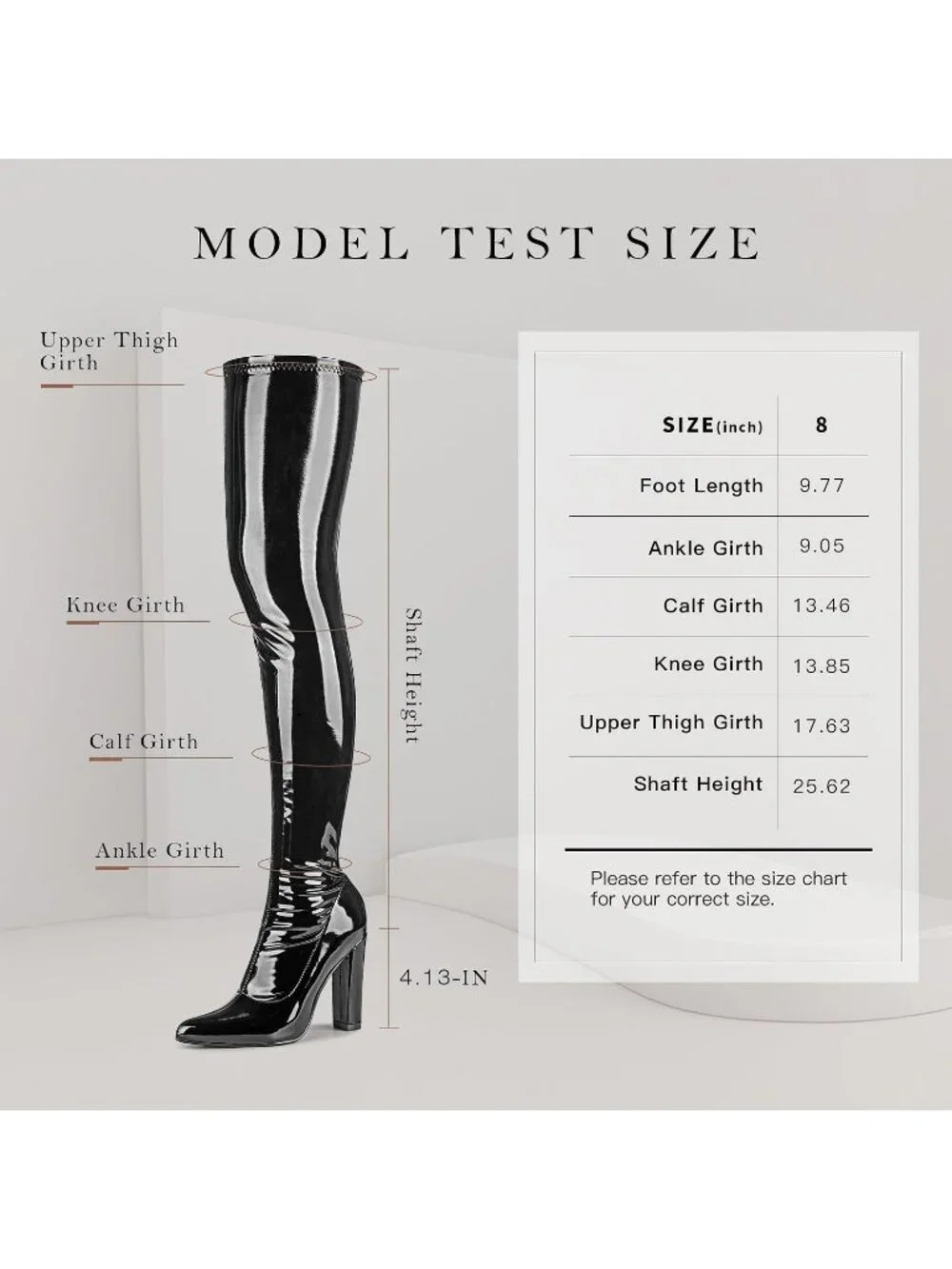 Women's Black Heeled Pointed Toe Patent Leather Over The Knee Thigh High Boots